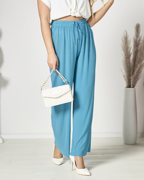 Жіночі широкі плісировані брюки палаццо бірюзового кольору - Одяг