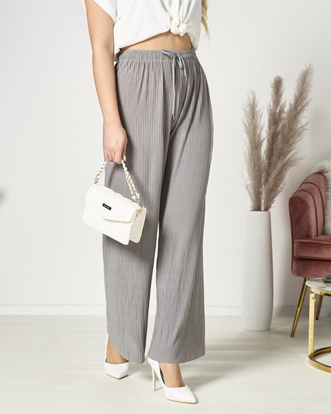 Жіночі широкі плісировані брюки палаццо сірого кольору - Одяг