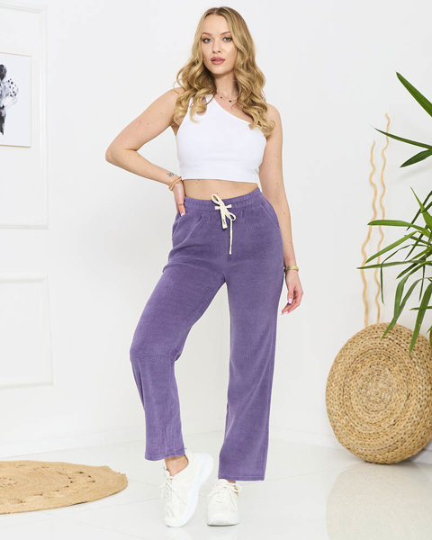 Жіночі широкі вельветові штани фіолетового кольору - Одяг