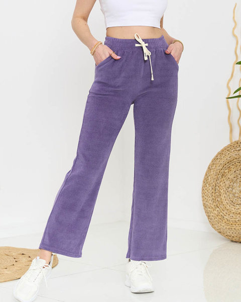 Жіночі широкі вельветові штани фіолетового кольору - Одяг