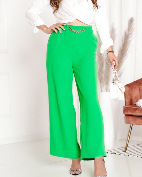 Жіночі широкі зелені штани палаццо з ланцюжком - Одяг
