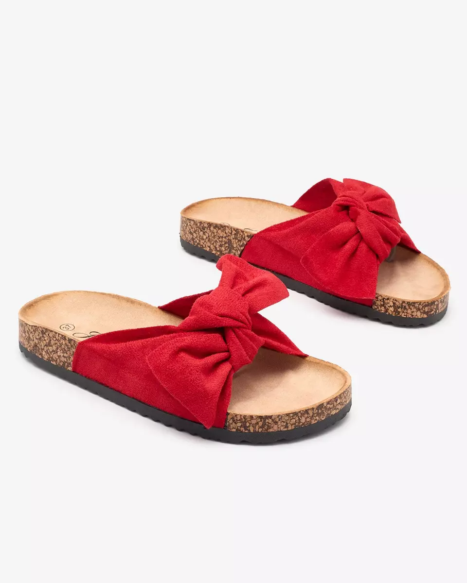 Жіночі шльопанці з бантом червоного кольору Orofdo- Взуття