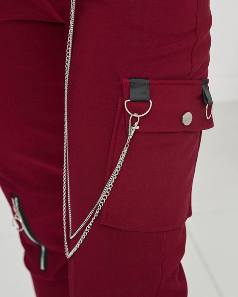 Жіночі штани карго на ланцюжку бордового кольору - Одяг