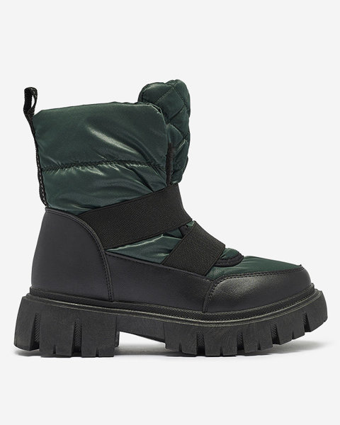 Жіночі снігоступи на плоскій підошві чорно-зеленого кольору Ferory- Footwear