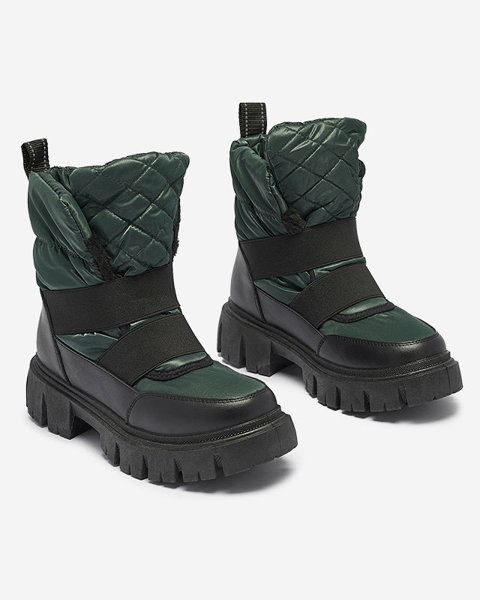Жіночі снігоступи на плоскій підошві чорно-зеленого кольору Ferory- Footwear