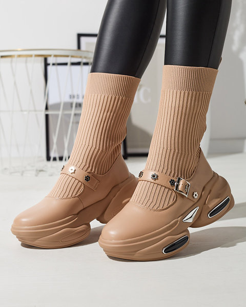 Жіночі спортивні черевики світло-коричневого кольору з верхом а'ля носок Folden- Footwear