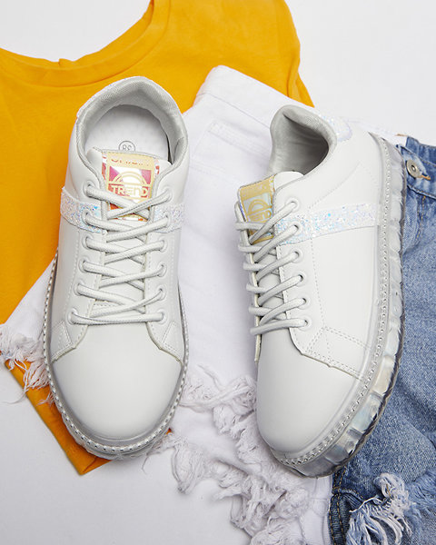 Жіночі спортивні кросівки білого кольору з сірими вставками Asxa- Footwear