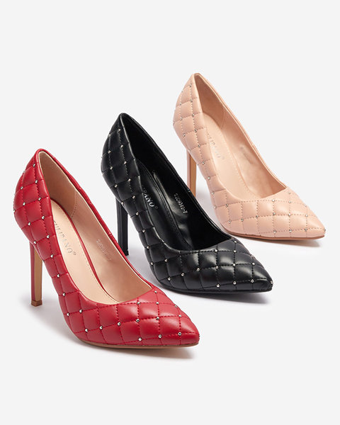 Жіночі стьобані туфлі на шпильці з носом-шпилькою червоного кольору Mawelo- Взуття