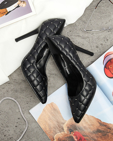 Жіночі стьобані туфлі на шпильці з носом-шпилькою чорного кольору Mawelo- Взуття
