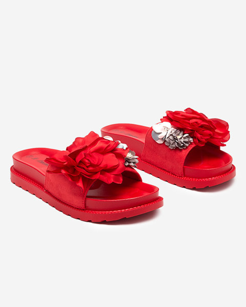 Жіночі тапочки з тканинними квітами червоного кольору Gondola - Взуття