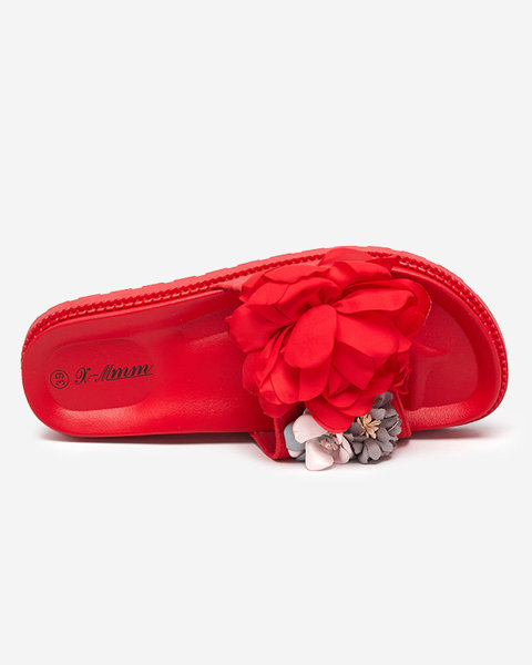 Жіночі тапочки з тканинними квітами червоного кольору Gondola - Взуття