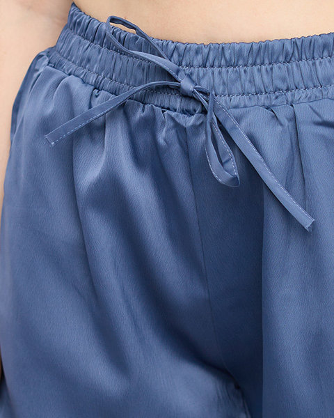 Жіночі темно-сині атласні шорти з кишенями - Одяг