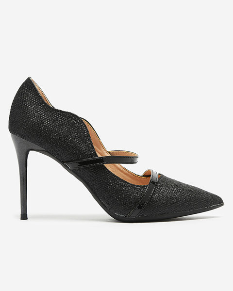 Жіночі туфлі-човники на шпильці чорного кольору з блискітками Esleea - Взуття
