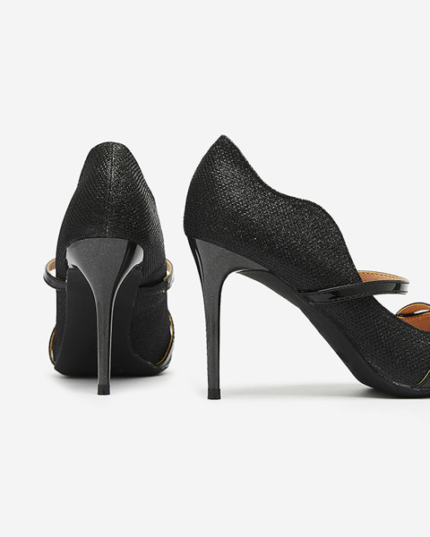 Жіночі туфлі-човники на шпильці чорного кольору з блискітками Esleea - Взуття