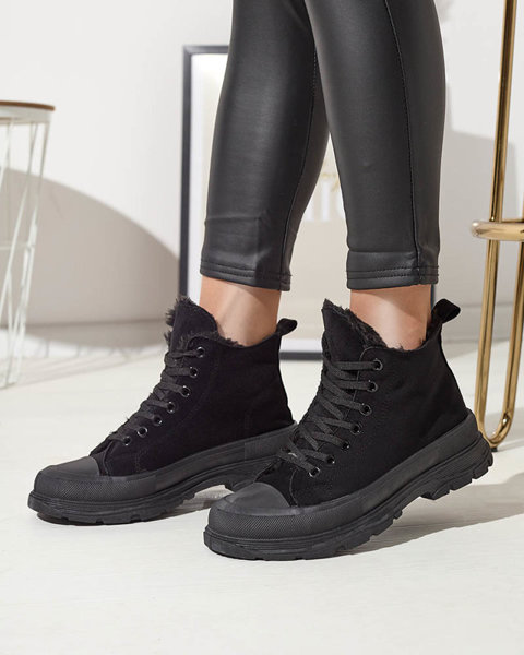 Жіночі утеплені спортивні кросівки а-ля кеди чорного кольору Benvilo- Взуття