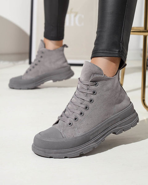 Жіночі утеплені спортивні кросівки а-ля кеди сірого кольору Benvilo- Взуття