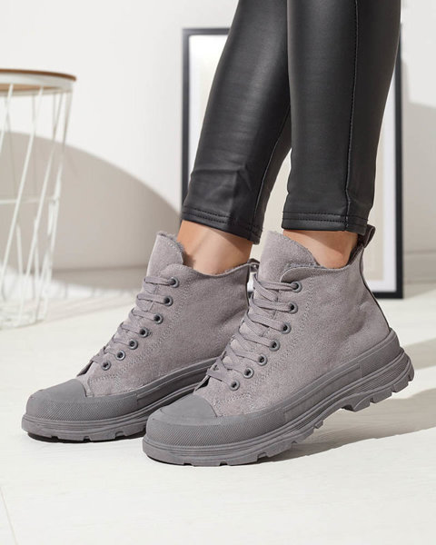 Жіночі утеплені спортивні кросівки а-ля кеди сірого кольору Benvilo- Взуття
