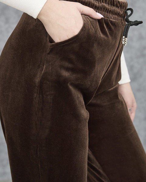 Жіночі велюрові спортивні штани коричневого кольору PLUS SIZE- Одяг