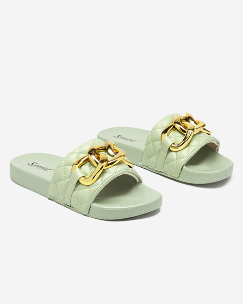 Жіночі зелені стьобані тапочки із золотим ланцюжком Eteris - Взуття
