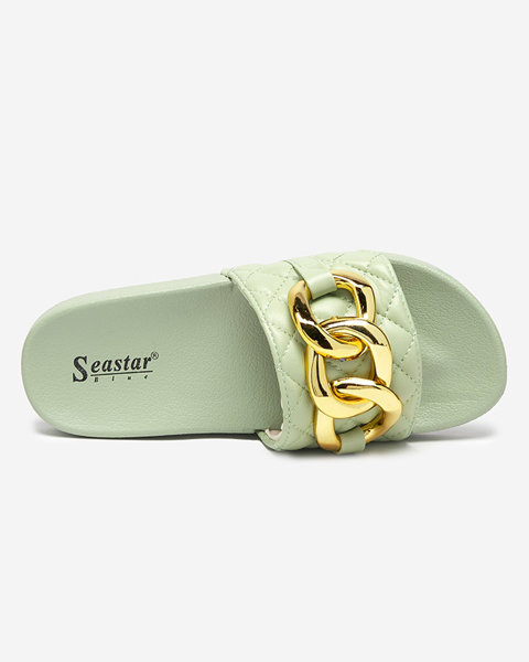 Жіночі зелені стьобані тапочки із золотим ланцюжком Eteris - Взуття