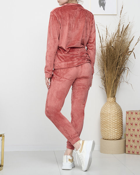 Жіночий велюровий комплект світшот темно-рожевого кольору - Одяг