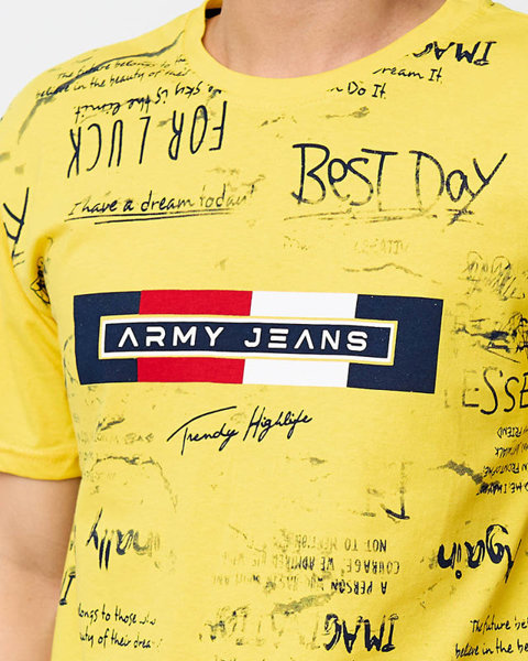 Жовта чоловіча футболка з принтом - Одяг