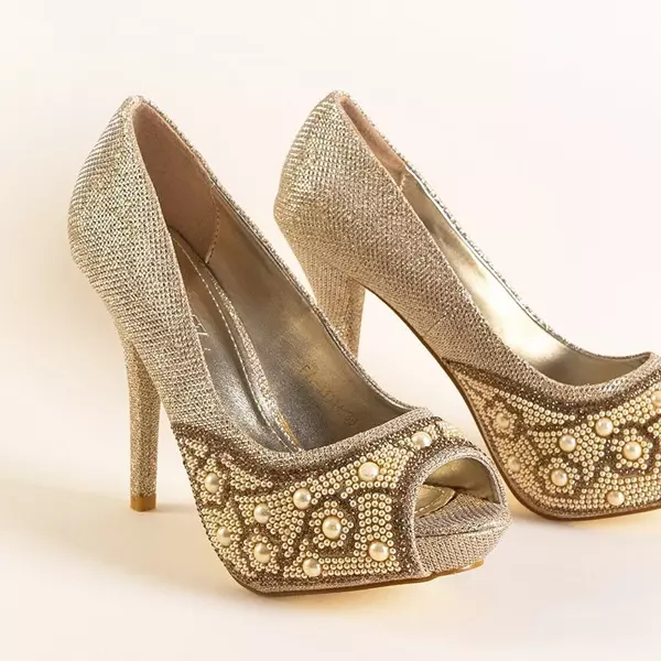 Золоті блискучі туфлі на шпильці Prisca