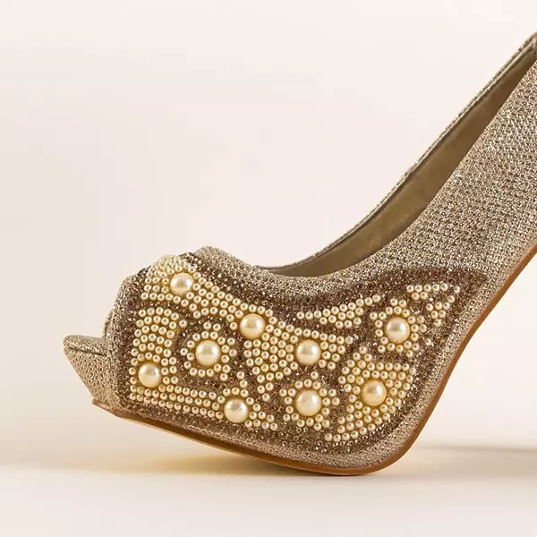 Золоті блискучі туфлі на шпильці Prisca