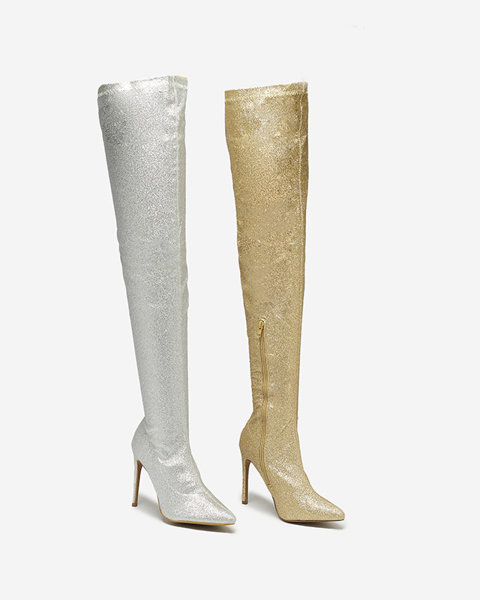 Золоті жіночі чоботи вище коліна з блискітками Qesda- Footwear